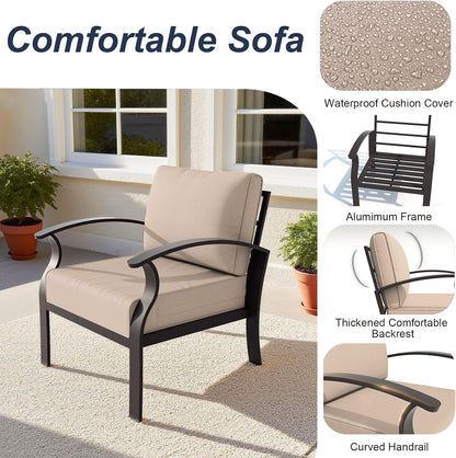 Aluminum Patio Furniture Set with Coffee Table Rectangular，5-Seat Outdoor Sectional Furniture W/5.1" Cushions，Patio Conversation Set for Porch, Backyard, Poolside-Sand5