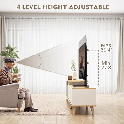 Universal Swivel TV Stand/Base Table Top TV Stand 32 to 65 Inch Tvs 80 Degree Swivel, 4 Level Height Adjustable, Heavy Duty Tempered Glass Base, Holds up to 88Lbs Screens, HT04B-0024