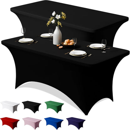 2 Pack 6FT Black Spandex Table Cloth 72 X 30 Inch | Rectangular Stretch Tablecloth, Wrinkle Resistant Scretch Table Cover for Wedding, Party, Banquet, Picnic, Outdoor Decoration1