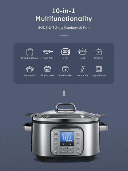 Slow Cooker 6 Quart 10-In-1 Programmable Stainless Steel Pot | Multi-Cooker with Rice, Yogurt, Sauté and Steam Functions. Delay Start and Adjustable Temperature2