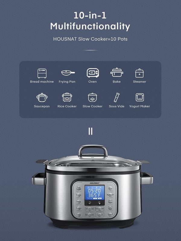 Slow Cooker 6 Quart 10-In-1 Programmable Stainless Steel Pot | Multi-Cooker with Rice, Yogurt, Sauté and Steam Functions. Delay Start and Adjustable Temperature2