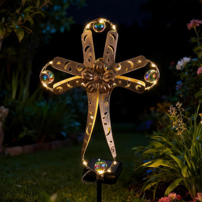 Leds Solar Stake Lights for Garden Metal Warm White, Memorial Gift - Perfect as Remembrance & Sympathy Gifts (Angel-Bronze) (Cross)1