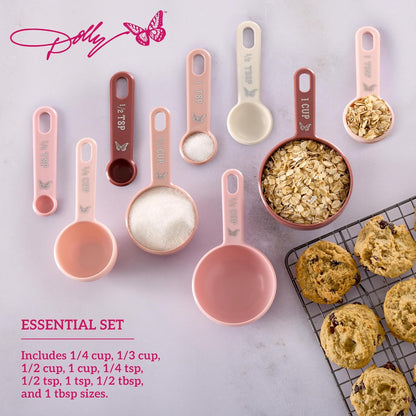 Measuring Cups and Spoons Set, Pink with Butterfly Accents, Easy-Read Markings, Nesting Design with Ring, 1/4 Tsp to 1 Cup, Baking and Cooking Essential, 9 Piece4