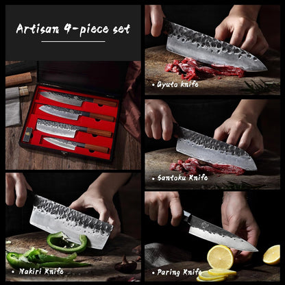 4-Piece Japanese Chef Knife Set, San-Mai 9Cr18Mov2