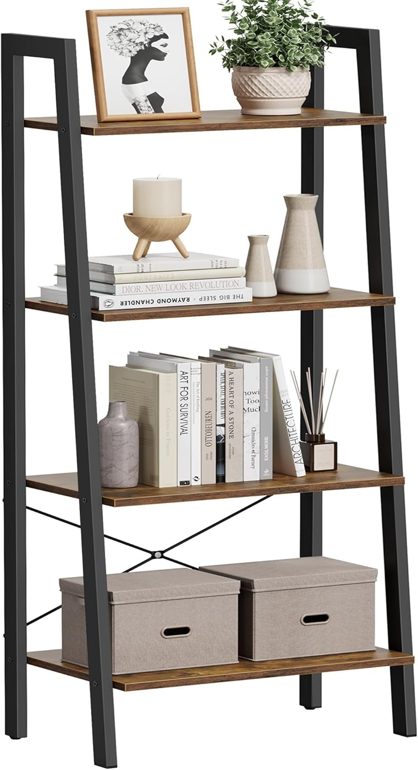 vasagle-ladder-shelf-4-tier-bookshelf-storage-rack-steel-frame-bookcase-living-room-home-office-kitchen-bedroom-rustic-brown-and-matte-black-barnet-collection-ulls44x