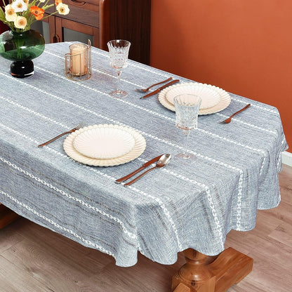 Rustic Oval Cotton Linen Tablecloths Embroidered Farmhouse Spring Table Cloths, Kitchen Dining Room Party Tablecloth Table Cover for Oval Tables 54 X 72 Inches8
