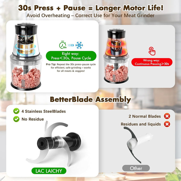 Mini Small Food Processor 4 Cup,Meat Grinder with 2 Bowls,Electric Food Chopper,Powerful Motor 2 Speed & 4 Blades for Baby Food,Meat,Onion,Vegetables3