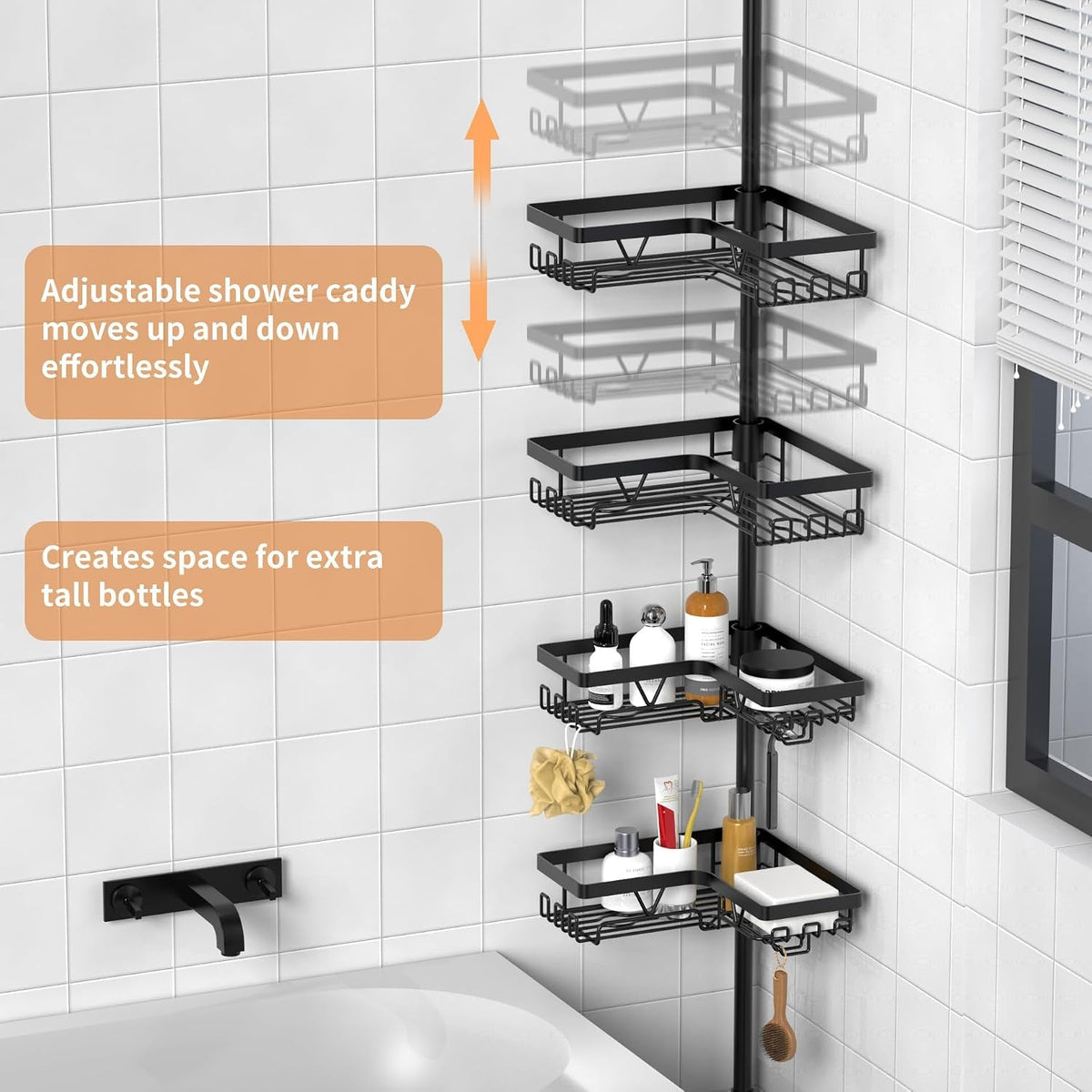 black-shower-caddy-tension-pole-with-2-towel-bars-adjustable-corner-bathroom-organizer-rustproof-bathtub-storage-shelves-for-shampoo-25-114-2-inch-shower-corner-rack-for-renters-family