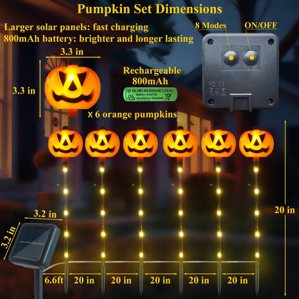 Outdoor Halloween Decorations Solar Pumpkin Lights, 6 Pack Pumpkin Decor Solar Halloween Lights, Orange Pumpkin Solar String Lights for outside Garden Yard Lawn Pathway Party Halloween Decor2