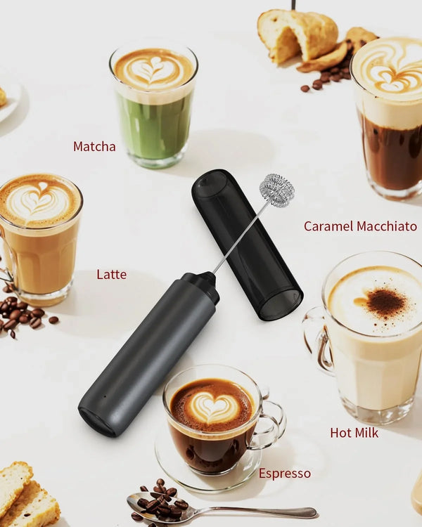Rechargeable Milk Frother Handheld, Dual Coil Whisk Head Electric Coffee Frother, Portable Hand Frother Wand Drink Mixer for Matcha Lattes Cappuccino, Kitchen Gifts, Black7