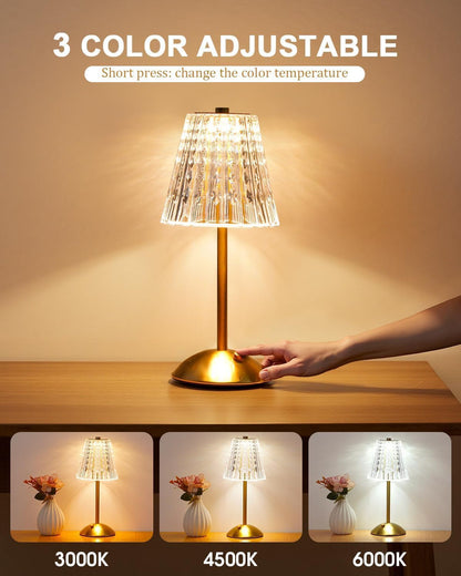 2 Pack Cordless Lamps Crystal Table Lamps,Rechargeable Touch Lamp3