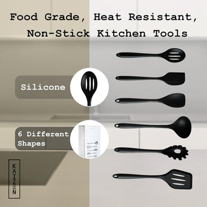 KAIZEN 6 Piece Silicone Utensils Set - All-Purpose Cooking Utensils Set for Kitchen - Non-Stick, Scratch & Heat Resistant Spoon & Spatula Set - Durable & Food Grade Cookware Tools (Black)3