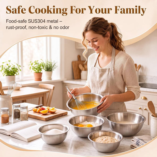 6 Pcs Stainless Steel Nesting Mixing Bowls Set 6 Sizes 0.5Qt‑5Qt5