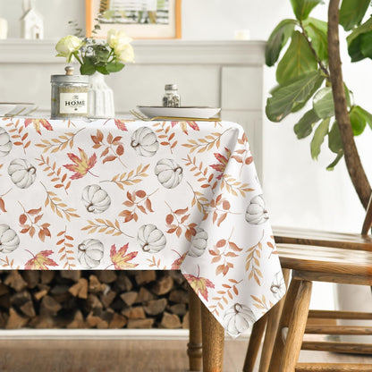 Fall Tablecloth 60X120 Inch, Thanksgiving Autumn Harvest White Pumpkin Orange Leaf Table Cover for Party Picnic Dinner Decor3