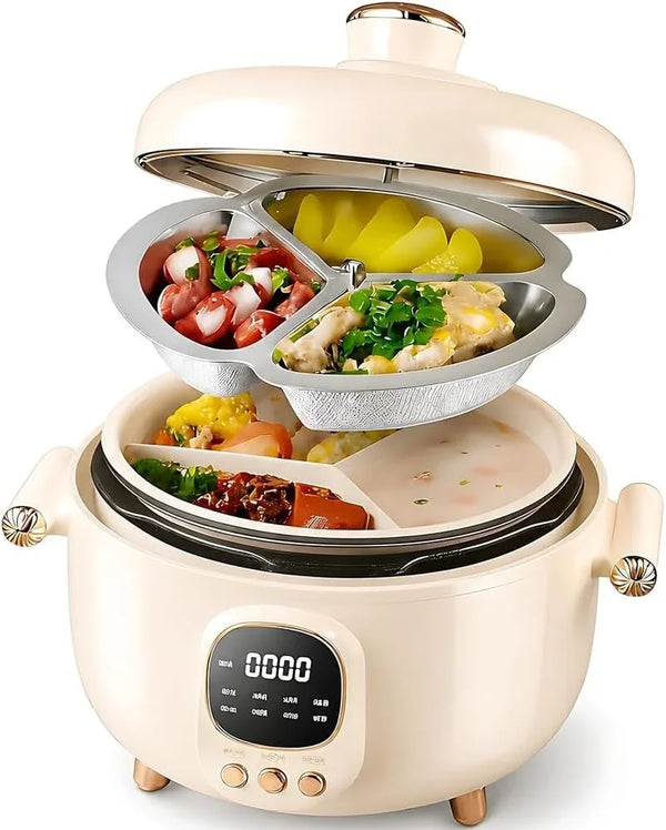 4QT Electric Pressure Cooker, 6-In-1 Smart Multi Cooker, 24H Preset Timer, One-Touch Pressure Release, Divided Inner Bowl, Rice Cooker, Steamer, Soup and Stew Cooker, 1300W1