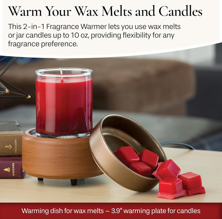 ETC 2-In-1 Candle and Fragrance Warmer for Warming Scented Candles or Wax Melts and Tarts with to Freshen Room, Pewter Walnut+2