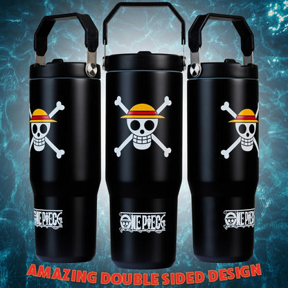 One Piece Tumbler with Straw 30Oz Kids Teens Insulated Cup with Lid Handle Travel Mug Cups with Lids for School Sports Anime Gifts for Kids (Black One Piece)5