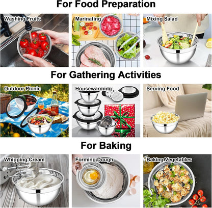 Mixing Bowls, Stainless Steel Salad Mixing Bowl with Lid & Grater Set6