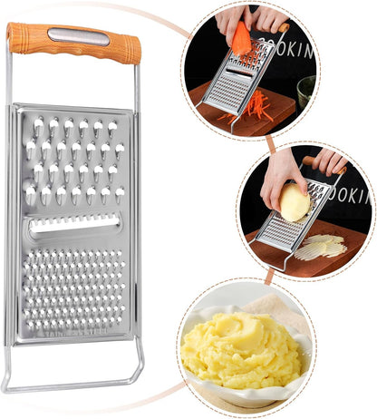 2Pcs Stainless Steel Multifunction Kitchen Grater and Slicer Set, Handheld Vegetable Grater for Potato, Carrot, Cheese, Countertop Food Shredder Tool for Home Cooking9