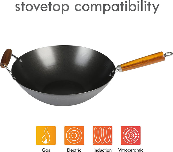 Hammond 14-Inch Flat Bottom Carbon Steel Wok, Black, Durable Non-Stick Stir Fry Pan for Gas and Electric Stovetops6