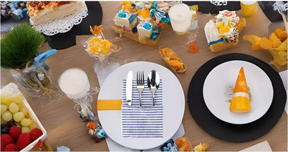 Plain Striped Cotton Linen Blended Dinner Cloth Napkins - Set of 12 (40 X 30 Cm) - for Events & Home Use (Blue)6