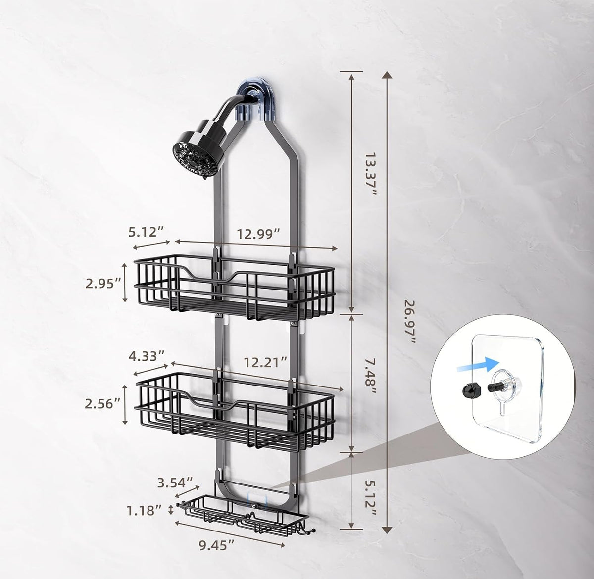 over-the-shower-head-caddy-3-tier-hanging-shower-shelves-rustproof-shower-storage-organizer-with-hooks-and-soap-holder-no-drilling-bathroom-shower-rack-black