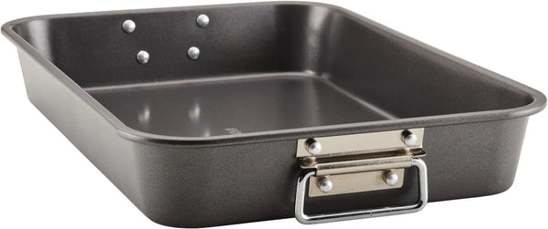 Bakeware Nonstick Roaster with Flat Rack, Roasting Pan with Rack for Home Cooking, 11-Inch X 15-Inch, Gray12