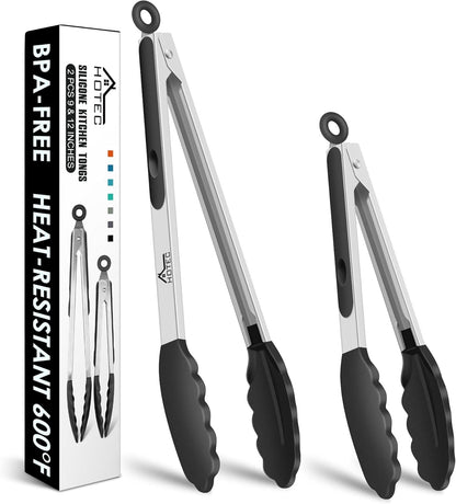Premium Stainless Steel Locking Kitchen Tongs with Silicon Tips, Set of 2-9" and 12"1