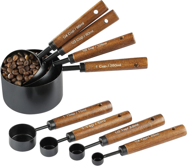 8PCS Measuring Cups and Spoons Set, DV Stainless Steel Measuring Cups with Ergonomic Wooden Handle for Cooking & Baking1
