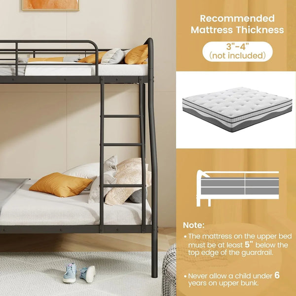 Metal Bunk Beds Twin over Full Size, Heavy Duty Bunk Bed for Teens Adults with Ladder & Guardrails, Space Saving Metal Bunk Bed for Dorm, Bedroom, Apartment, No Box Spring Needed (Black)7