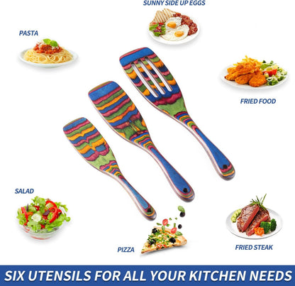 Spurtle Set, Wooden Utensils for Cooking,  Kitchen Utensils Set, Pakkawood Kitchen Cooking Utensils Set, Apartment Essentials Wood Serving Spatula Spoon, Home & Kitchen Gift for Women & Men5