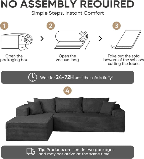 Boneless Couch, 102.4" Sectional Couches for Living Room with L Shape Sofa9