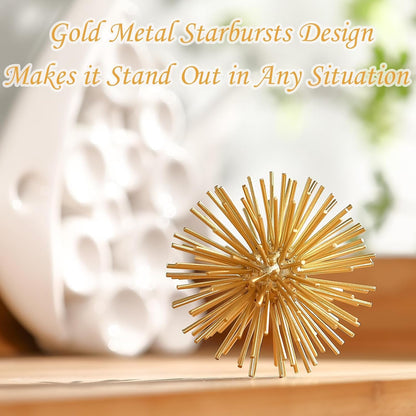 Gold Sphere Decor, Metal Gold Starburst Tabletop Sculpture Decor, Modern Metal Starburst Centerpiece, Spike Ball Decoration for Home Decor7