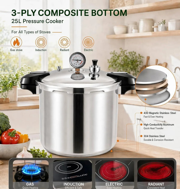 2-In-1 25 Quarts Pressure Canner and Canning Pressure Cooker All Stainless Steel with Gauge 15.9Psi,Practical 6Pc Canning Supplies Starter Set,Induction Cooktops,Pressure Canner for Canning7