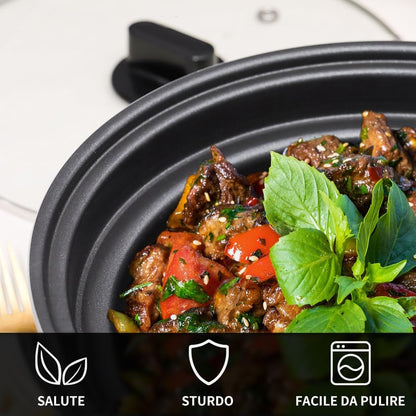 5.5QT Programmable Slow Cooker with Timer,Non Stick Aluminum Alloy Liner.Slow COOK HIGH/SLOW COOK LOW/WHITE Rice/Steam/Saute/Warm/Delay,And Other Practical Functions4