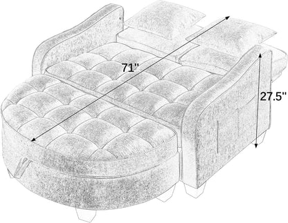 Chenille Tufted Loveseat Sofa and Ottoman Set, Tufted Recliner Sleeper Chaise Lounge with Curved Storage Ottoman,Reclining Backrest and Side Pockets, 4 Pillows10