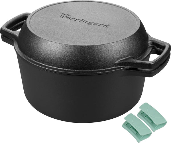 Pre-Seasoned Cast Iron Double Dutch Oven Pot with Skillet Lid, Dual-Handle, for Bread Baking, Outdoor, Campfire Cooking, 5 Quart1
