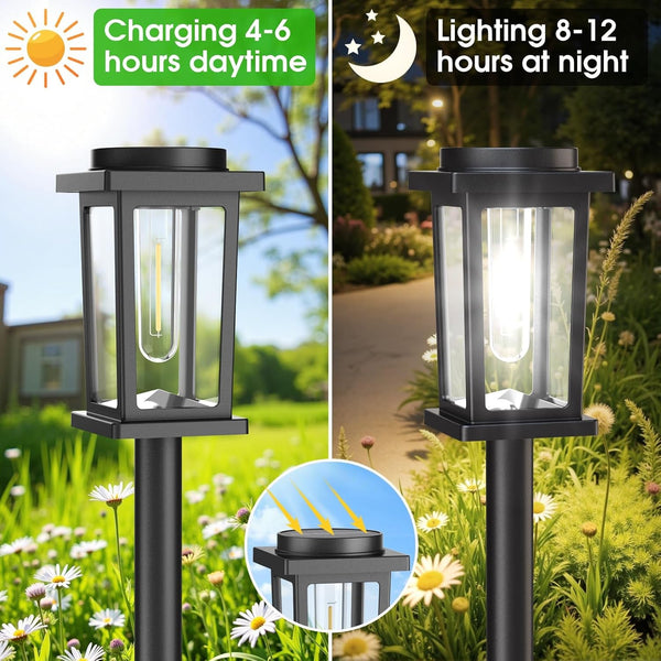 Solar Pathway Lights Outdoor, 12 Pack Solar Powered Garden Lights Waterproof, Auto On/Off Outdoor Landscape Lights for Patio, Walkway, Driveway, Lawn, Pool Decor. (Cold White)4