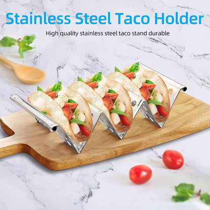 Taco Holders Set of 4, Taco Stand, Stainless Steel Taco Holder, Each Can Hold 3 Tortillas, with Easy-Access Handle, Fits Air Fryer and Oven4