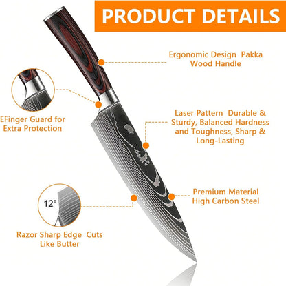 Chef Knife Sets with Roll Bag, 15 Pieces Knife Set with Sharpener | Professional Knives with Pakkawood Handle, High Carbon Stainless Steel Kitchen Knife for Dishwasher Safe, Chef Gifts5