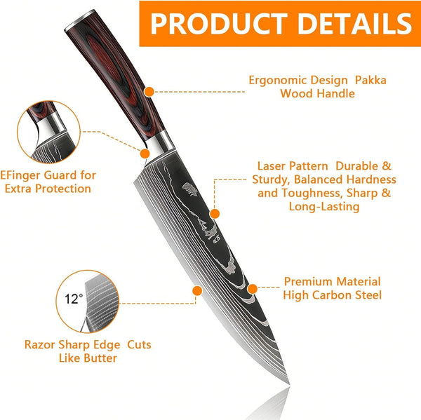 Chef Knife Sets with Roll Bag, 15 Pieces Knife Set with Sharpener | Professional Knives with Pakkawood Handle, High Carbon Stainless Steel Kitchen Knife for Dishwasher Safe, Chef Gifts5