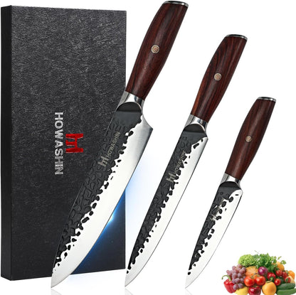 Kitchen Knife Set, German 8” Chef Knife Set Professional Rose Wood | 3 Piece, 5 Inch Utility Knife, Vg10 Japanese Steel, Paring Knife, Butcher, Sharp Knife, High Carbon Stainless Steel, No Block1