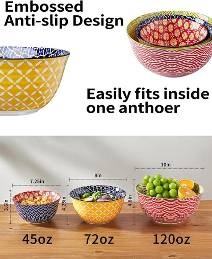 Ceramic Mixing Bowls Set of 3, Large Serving Bowls, Vibrant Colors2
