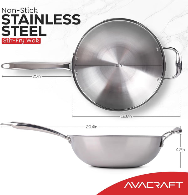10 Inch Tri-Ply Stainless Steel Wok with Helper Handle | Full Tri-Ply Body, Flat Bottom, Ergonomic Helper Handle, Induction Compatible, Oven Safe, Dishwasher Safe2