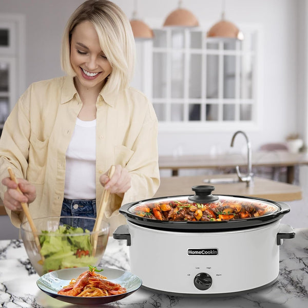 8 Quart Slow Cooker Oval Manual Pot Food Warmer with 3 Cooking Settings, White Stainless Steel5