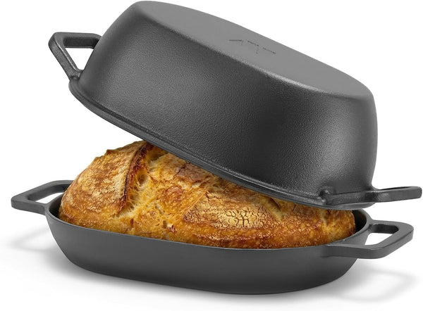 12"X8" Oval Cast Iron Dutch Oven for Bread Baking，Pre-Seasoned Combo Cooker with Lid, Perfect for Sourdough, Artisan Loaves & Family Meals,5 Qt1