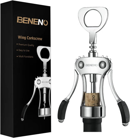 Wine Opener, Premium Wing Corkscrew Wine Bottle Opener, Silver | Durable Solid Zinc Alloy Body, Precise Sharp-Edged Screw, Ergonomic Non-Slip Grip Wing Handle, Multifunctional Bottle Openers1