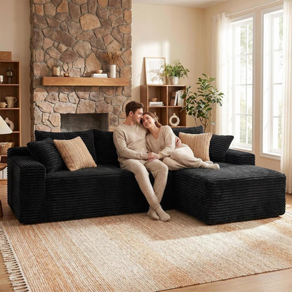 95" L-Shaped Cloud Sectional Couch, Right Facing Modular Compressed Boneless Sectional Sofa with Chaise Lounge, Plush Corduroy Boneless Corner Sofa for Living Room4
