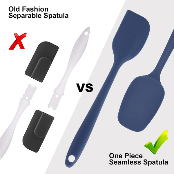 Silicone Spatulas Set, Rubber Spoon Spatula Heat Resistant Spoonula One Piece Design Seamless Spatula Non-Stick Scrapers Baking Mixing Tool (Dark Blue)7