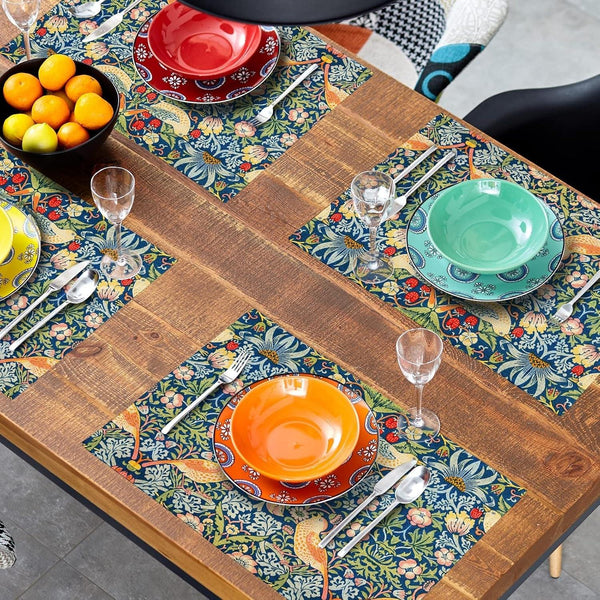 Strawberry Blue Green Pimpernel Placemats Set of 4 Chinoiserie Floral Bird Colorful Linen Washable Table Mats Stain Heat-Resistant Desktop Decor Place Mats for Home Kitchen Dining Party 12X18 In8